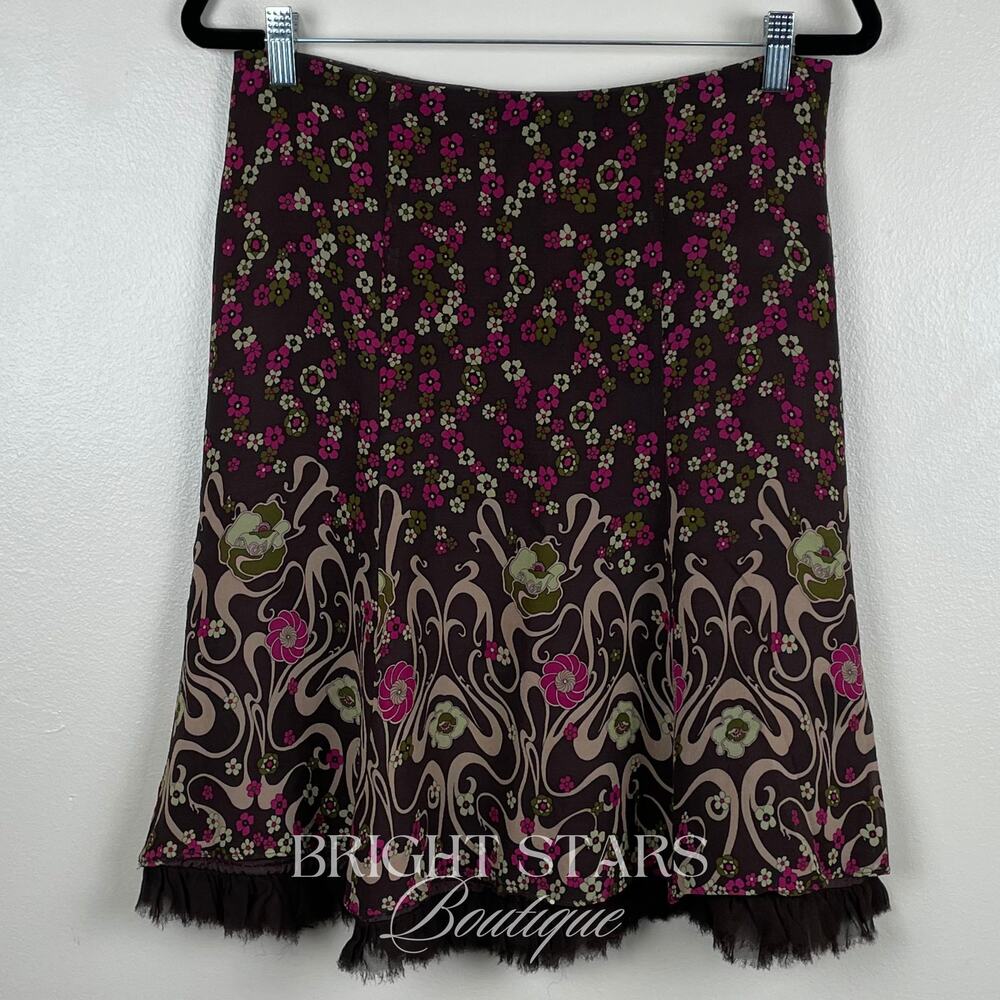 Rare Vintage Silk Floral Skirt ALT ASO Rory Gilmore Girls Brown Pink Y2K Vintage - Picture 4 of 10